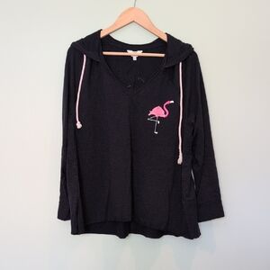Black Casual Hoodie with Flamingos